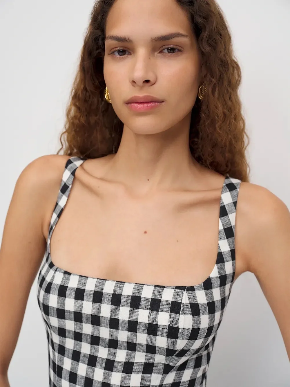 Reformation Janu Linen Dress In park check, brand new without tags, no flaws._3